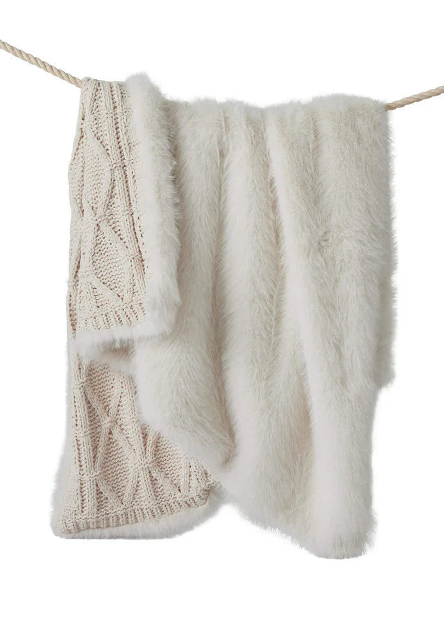 Ivory Fox Faux Fur Apres Ski Throw 60" x 72"