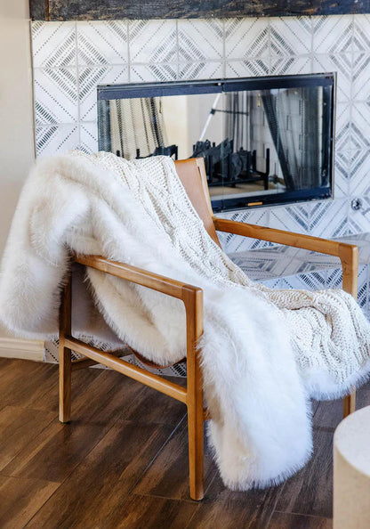 Ivory Fox Faux Fur Apres Ski Throw 60" x 72"