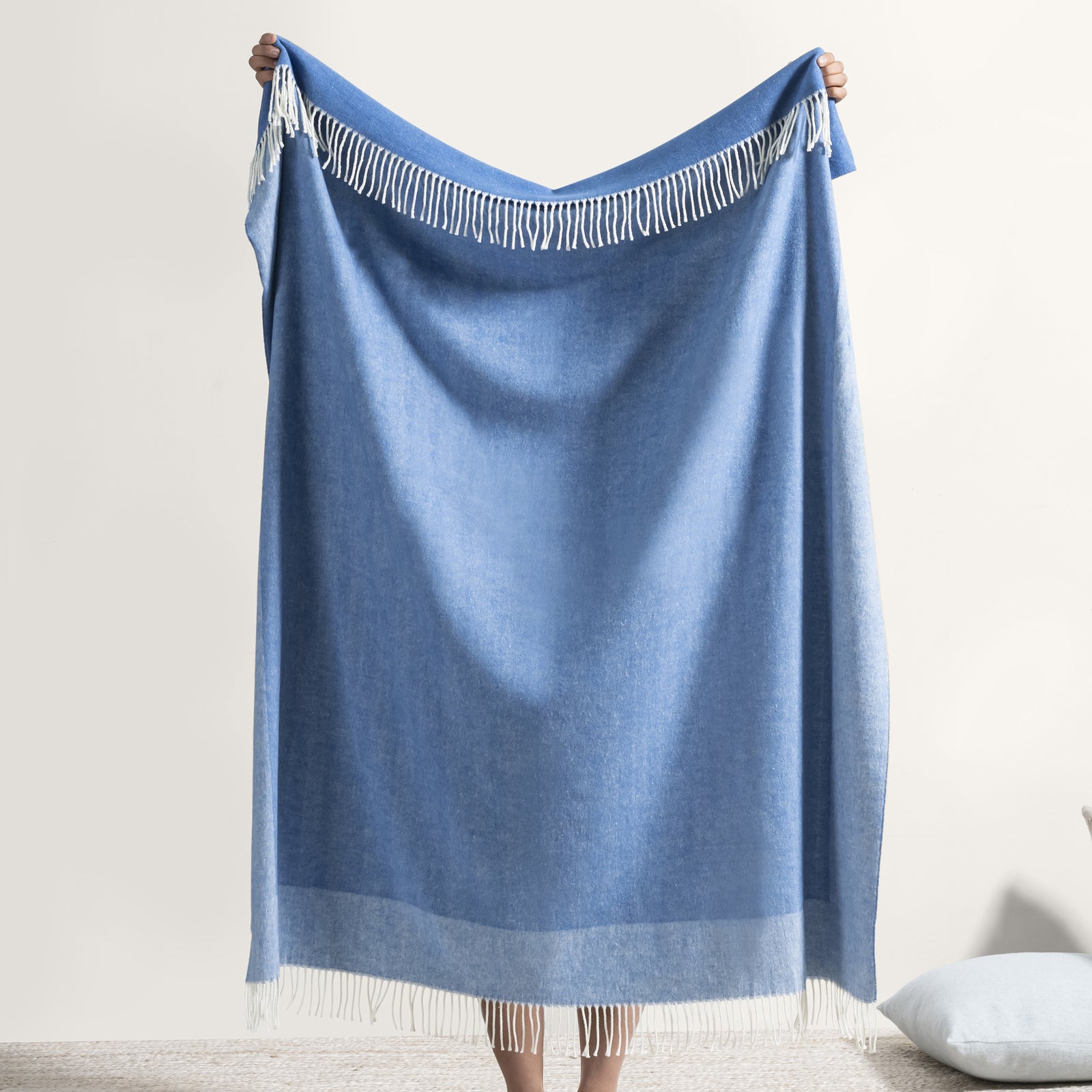 Azure Border Herringbone Throw