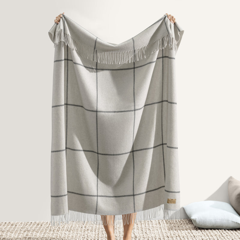 Light Gray And Dark Gray Windowpane Cashmere Throw