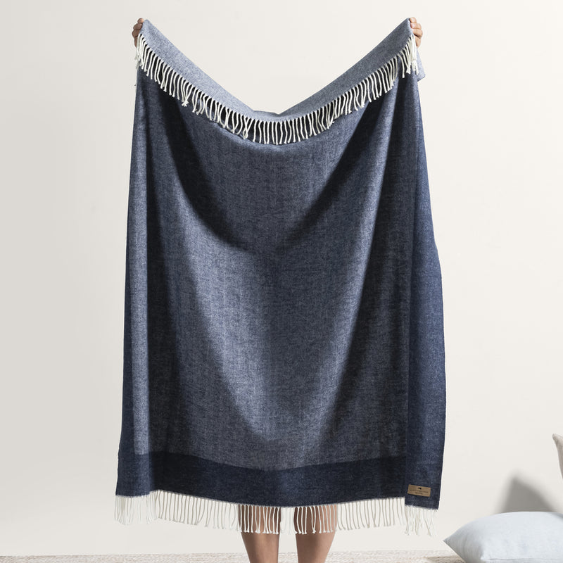 Navy Border Herringbone Throw