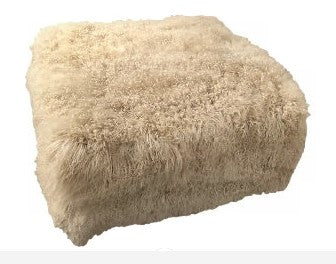 Tibetan Lamb Square Ottoman in Taupe