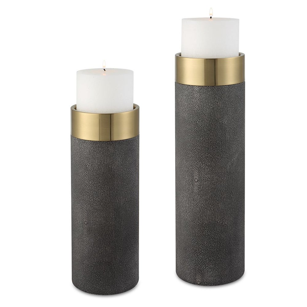 Wessex Candleholders,  Faux Grey Shagreen