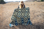Andean Alpaca Wool Blanket - Blue Chakana Reverse Side View
