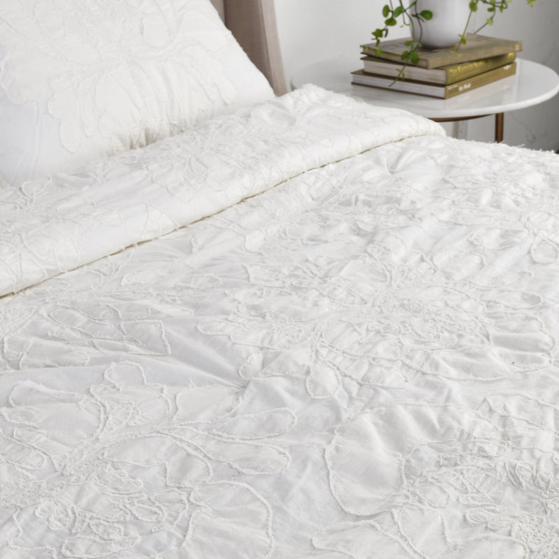 White Damask Applique Comforter Set - Closeup