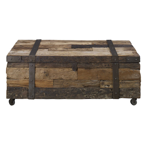 Rustic Wood Trunk Coffee Table - Reclaimed Pine with Metal Straps