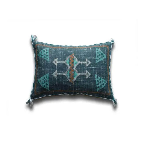 Teal Moroccan Silk Inspired Linen Pillow Cover - Front View