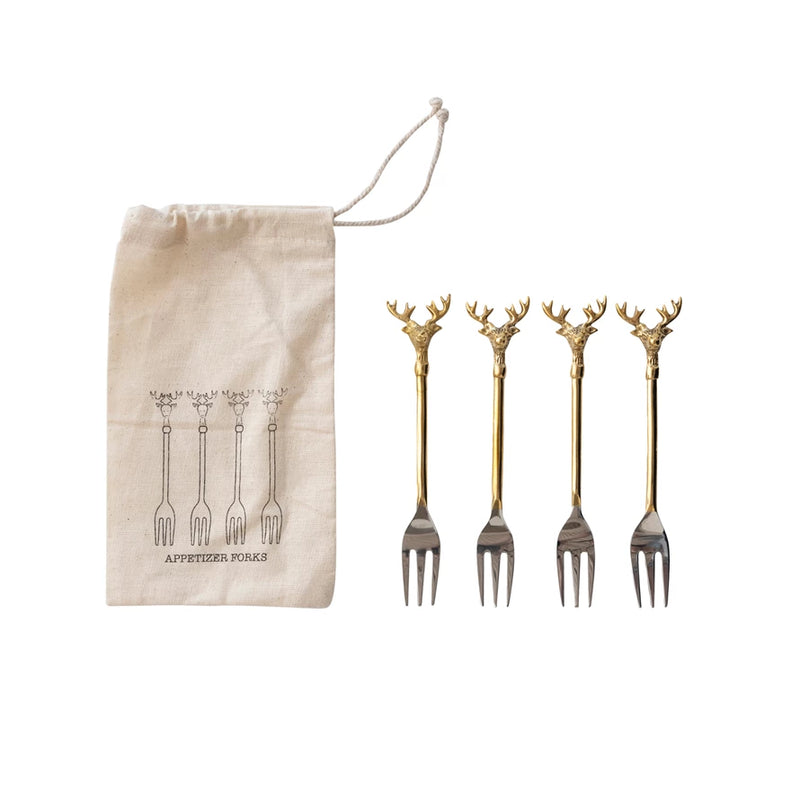 Stainless Steel and Brass Forks, Set of 4